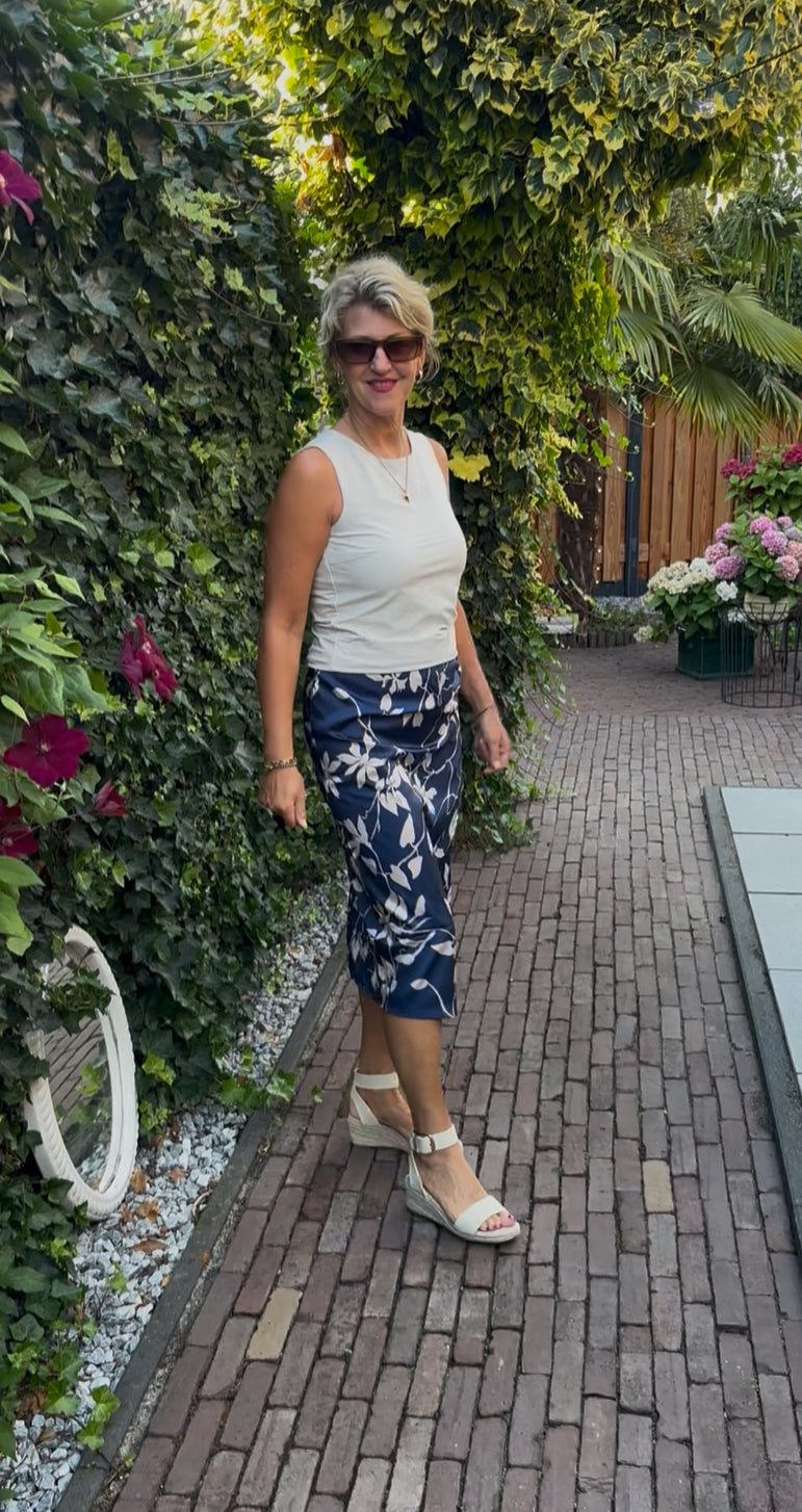 Rok glans navy / wit Bloem
