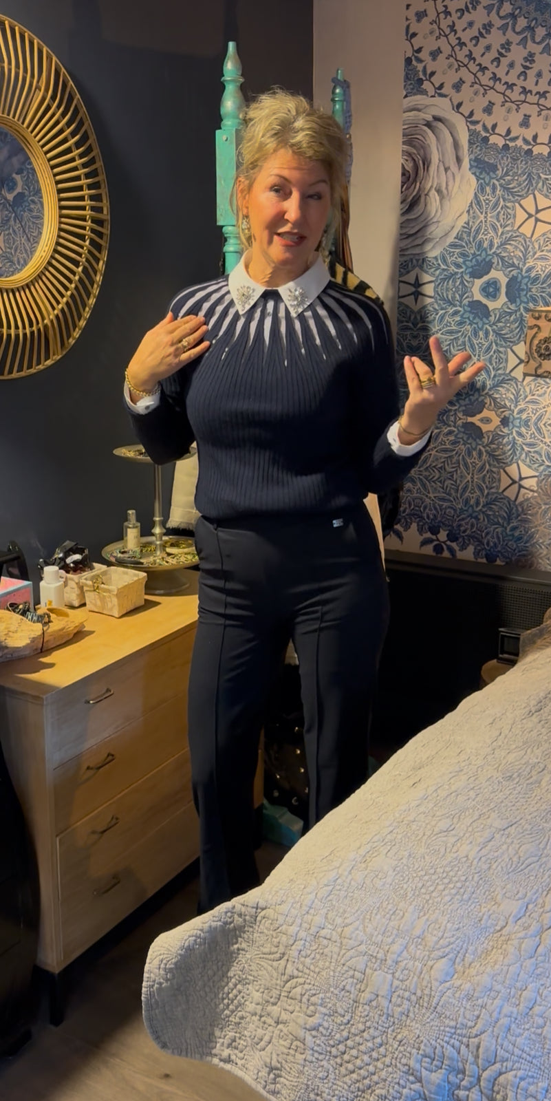 Tq Amsterdam travel broek Alex textured navy