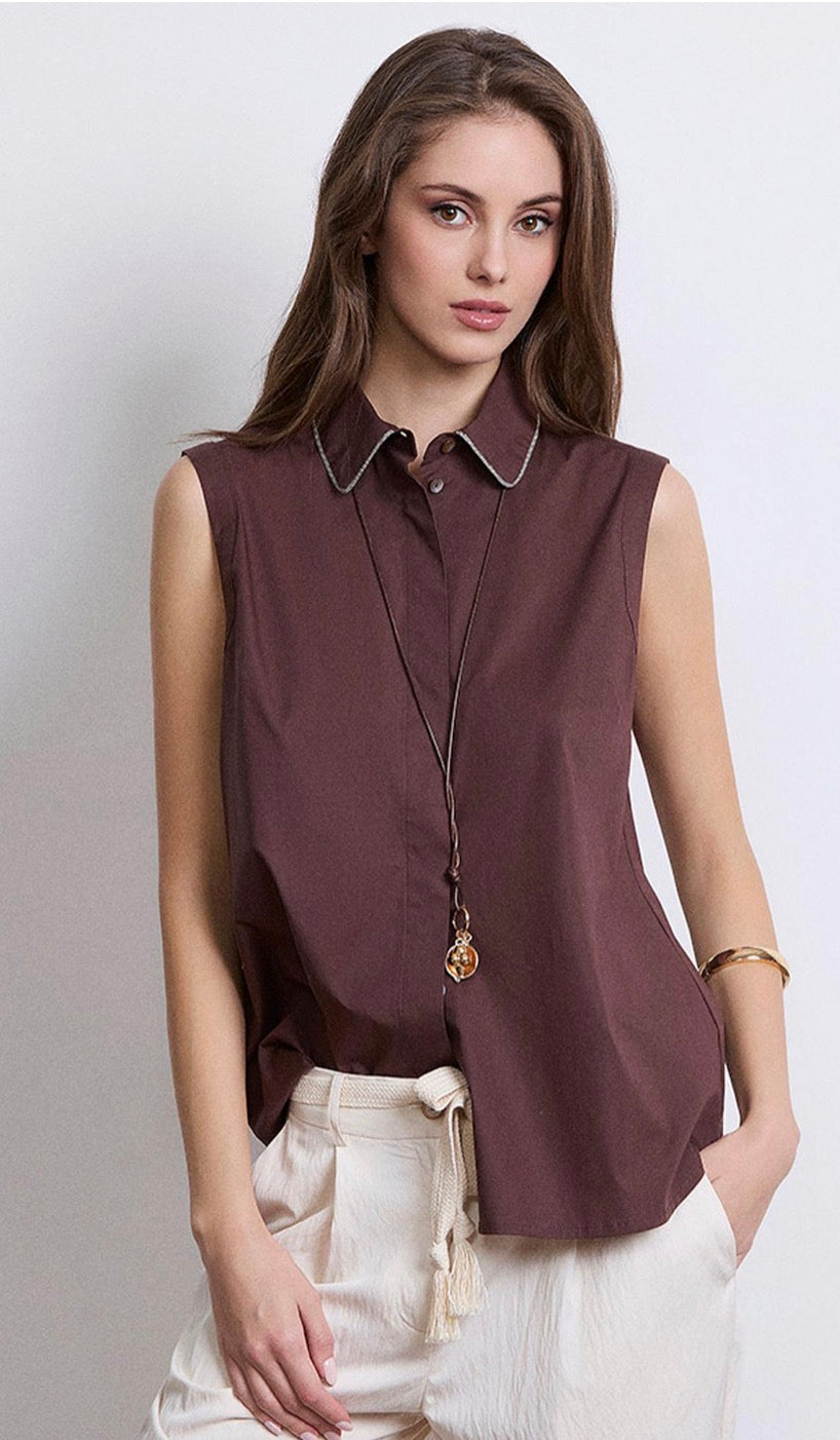 Mark up mouwloze blouse bruin
