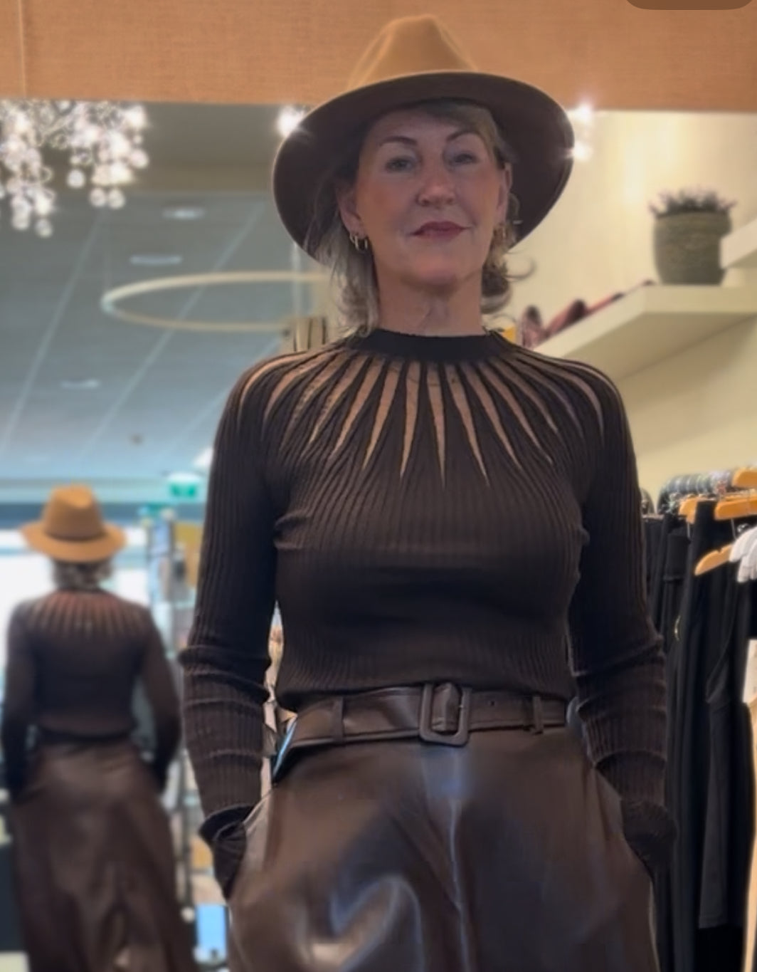 Trui bruin waaier mesh