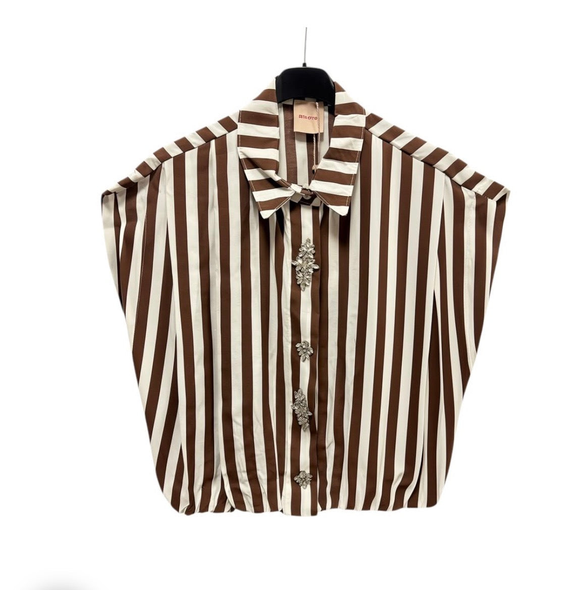 Blouse streep choc/wit