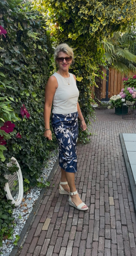 Rok glans navy / wit Bloem