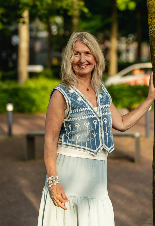 Jeans gilet borduur