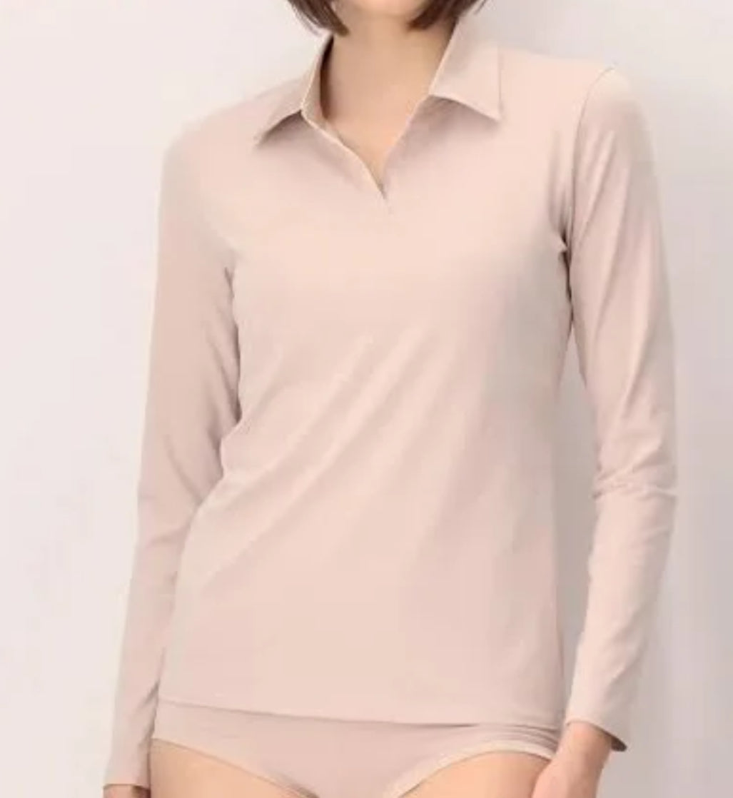 OROBLU long sleeve cotton zand polokraag
