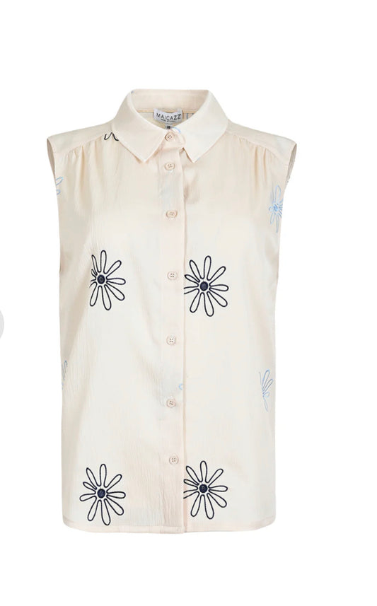 Maicazz mouwloze blouse Nannet zand