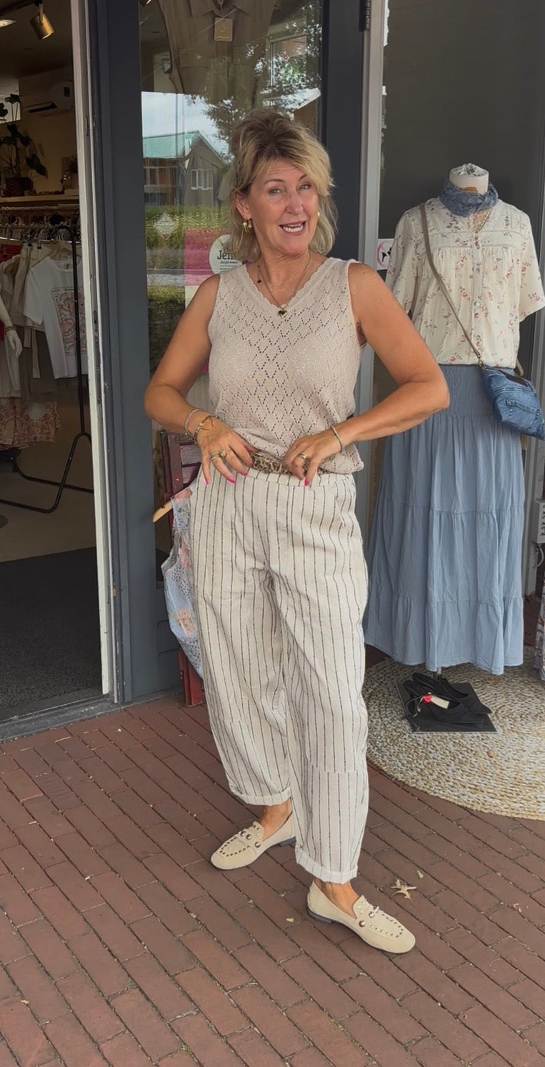 MARTA streep linnen broek