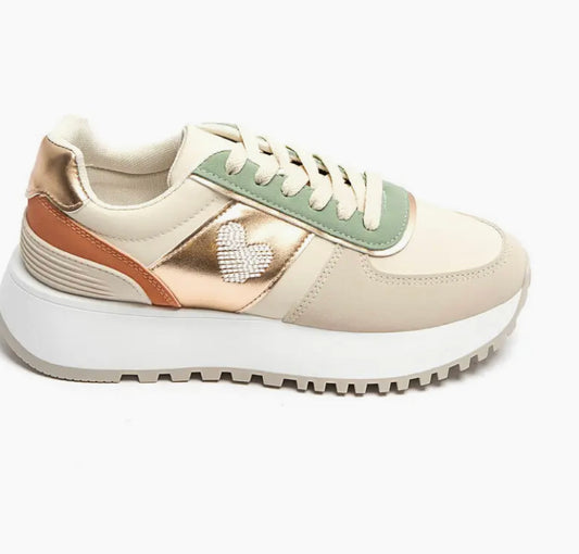 Sneakers zand/groen/oranje