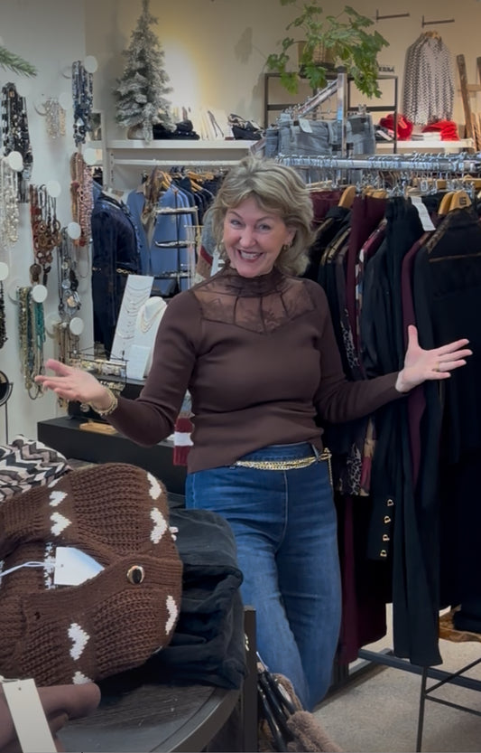 Trui met mesh kant bruin