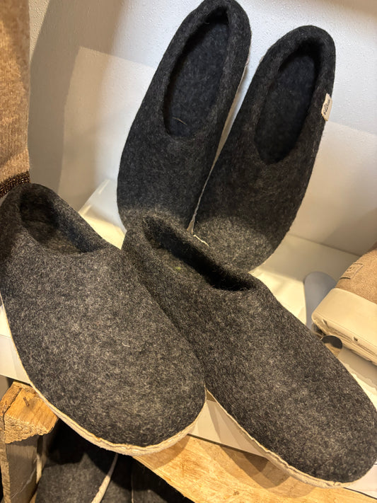 Pantoffel vilt antraciet unisex