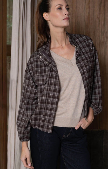 Maicazz Zizo katoen geruite blouse/ jas bruin